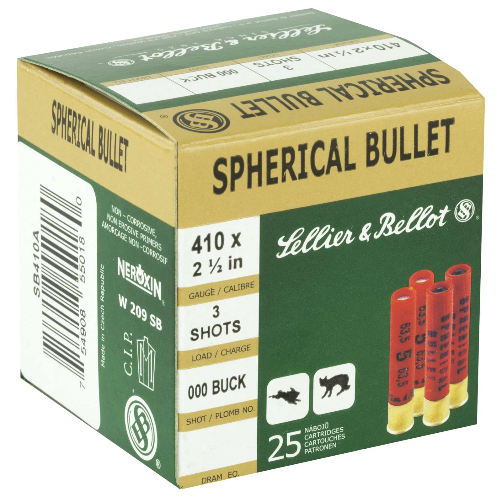 Sellier And Bellot Sb410a Shotgun 410 Gauge 2 5 3 Pellets 000 Buck Shot 25 Bx 20 Cs Range Usa