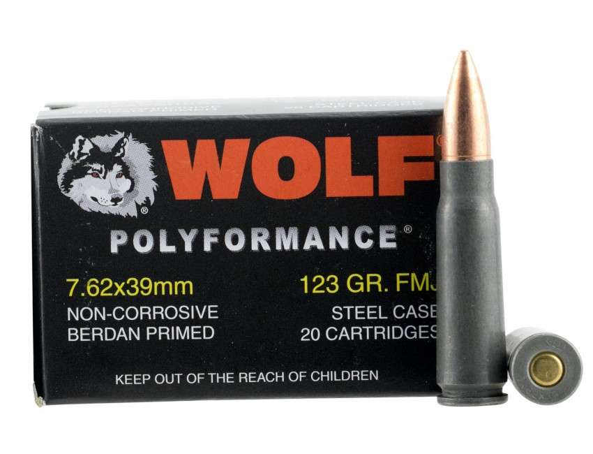 Wolf 762BFMJ PolyFormance 7.62x39mm 123 gr Full Metal Jacket (FMJ) 20 Bx/ 50 Cs - Wolf