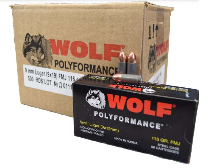 Wolf 919FMJ PolyFormance 9mm Luger 115 gr Full Metal Jacket (FMJ) 50 Bx/ 10 Cs - Wolf