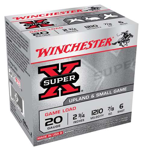 Winchester Ammo Super-X Game & Field 20 Gauge 2.75" 7/8 oz 6 Shot 25 Bx/ 10 Cs - Winchester Ammunition