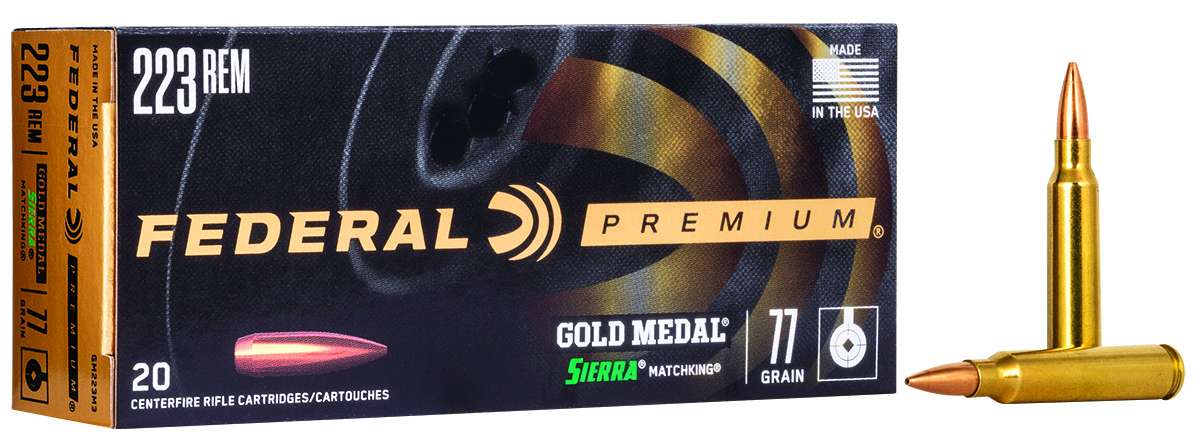 Federal GM223M3 Gold Medal  223 Rem 77 gr Sierra MatchKing Boat-Tail Hollow-img-0