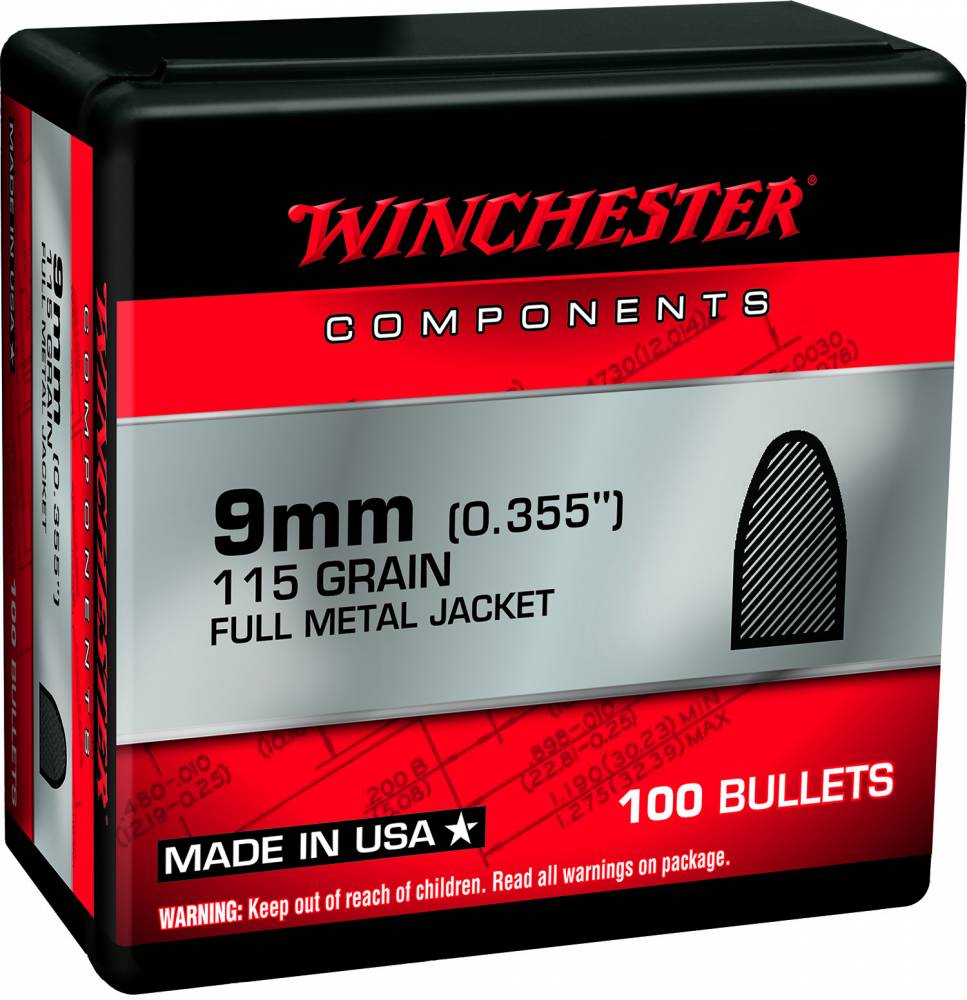 Winchester Ammo WB9FB115 Centerfire Handgun 9mm .355 115 GR Full Metal