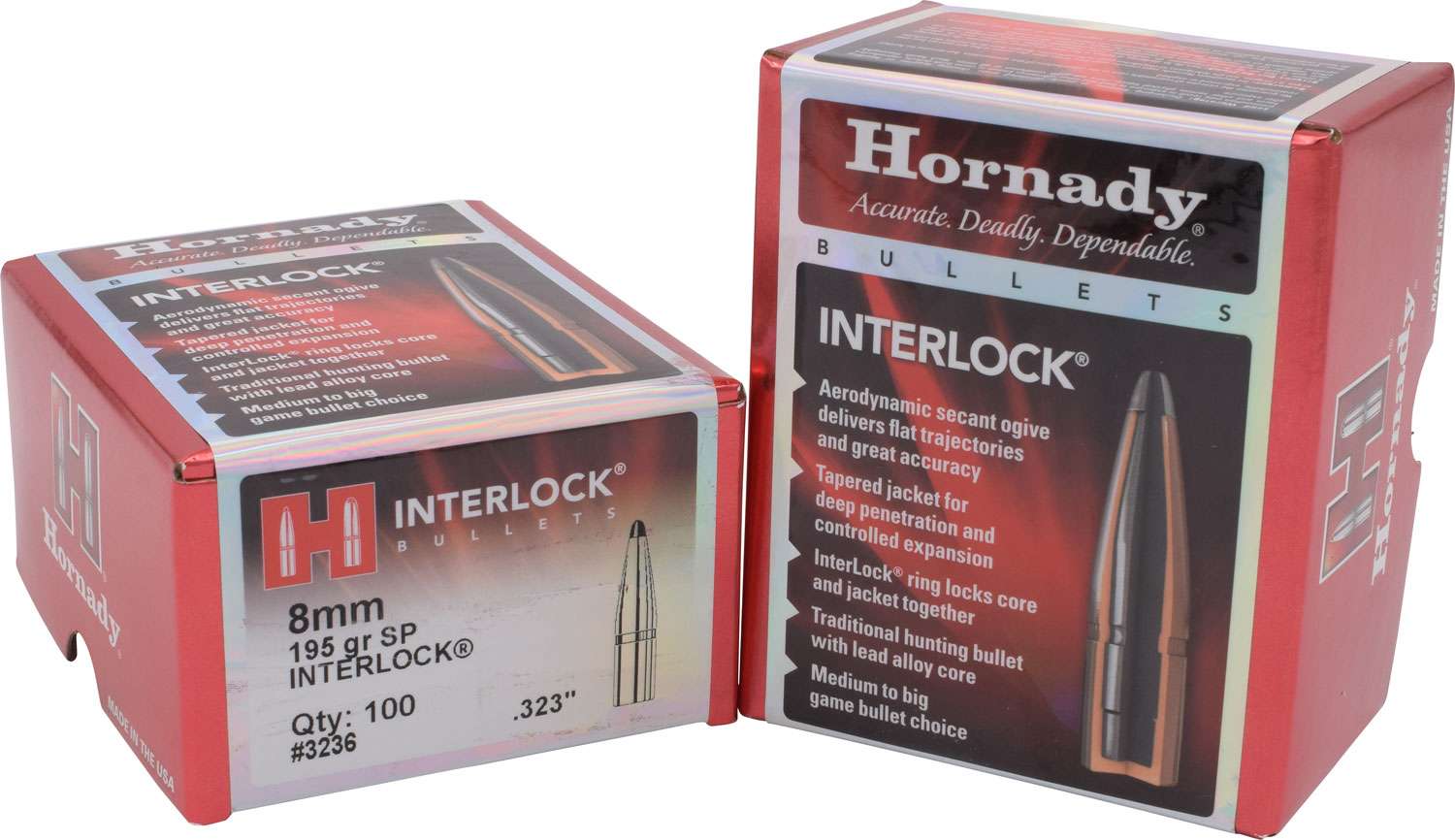 Hornady 3236 InterLock 8mm .323 195 GR Spire Point 100 Per Box Not