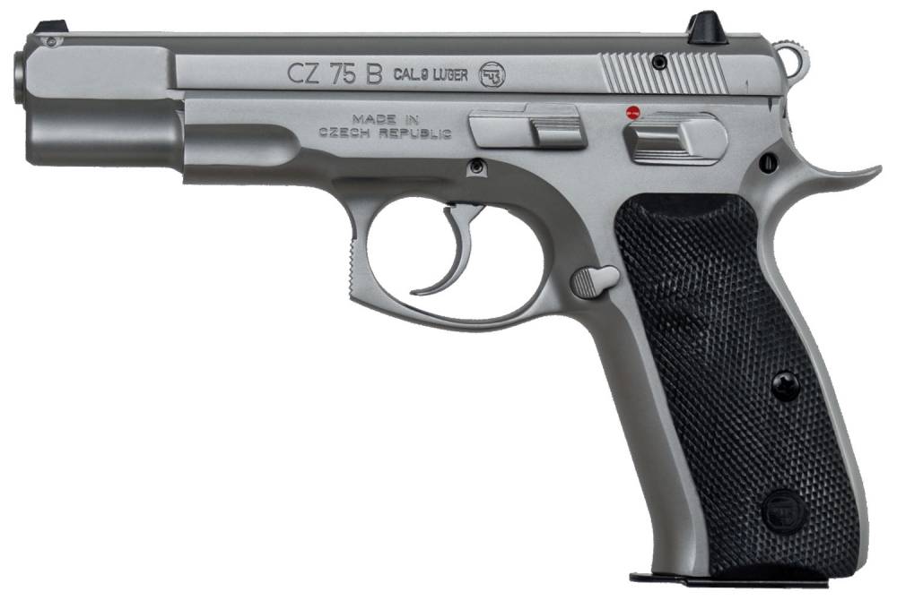 CZ 91128 CZ 75 B 9mm Luger 4.60" 16+1 Matte Stainless Steel Black Rubber Grip