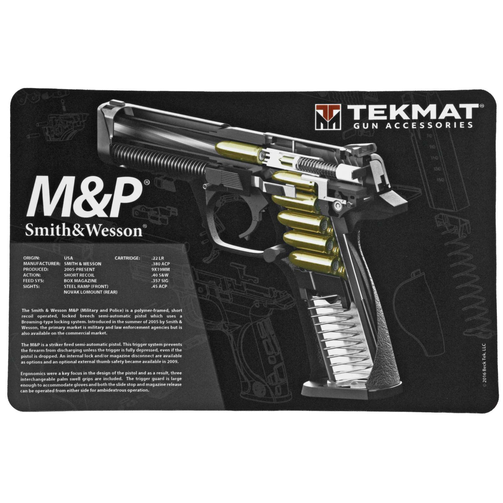 TekMat Gun Cleaning Mat S&W M&P 3D Cutaway 11" x 17" Black-img-0