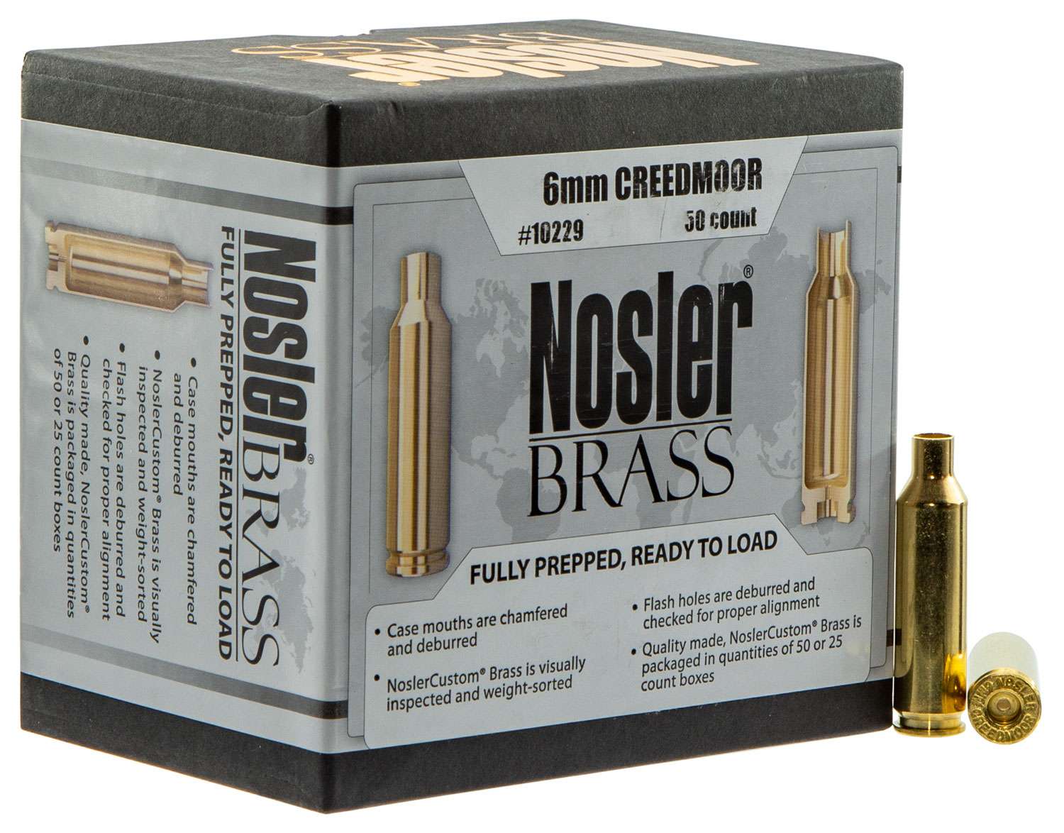Nosler 10229 6mm Creedmoor Rifle Brass 50 Per Box