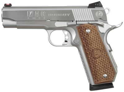 MAC M19BC45C 1911 45 ACP 4.25" 8+1 Chrome Hard Hardwood w/MAC Logo Grip - Mac