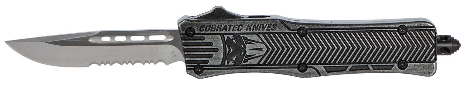 Cobra Tec Knives SSWCTK1SDS CTK-1 Small 2.75" Drop Point Serrated D2 Steel Stonewashed Aluminum Handle OTF - Cobra Tec Knives Llc