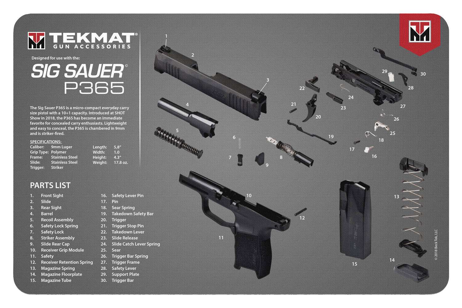 TekMat TEKR17SIG9365 Original Cleaning Mat Sig P365 Parts Diagram 11" x