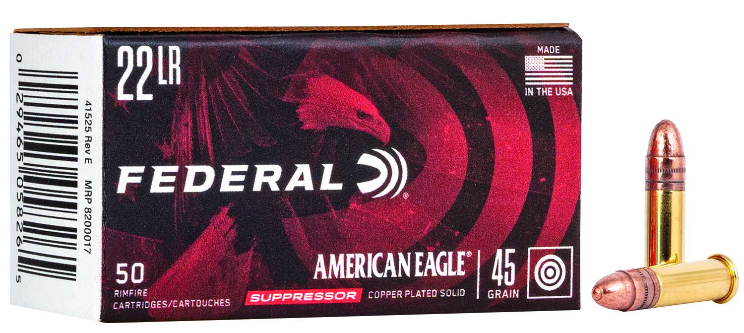 Federal Ae22sup1 American Eagle Suppressor 22 Lr 45 Gr Copper-plated 