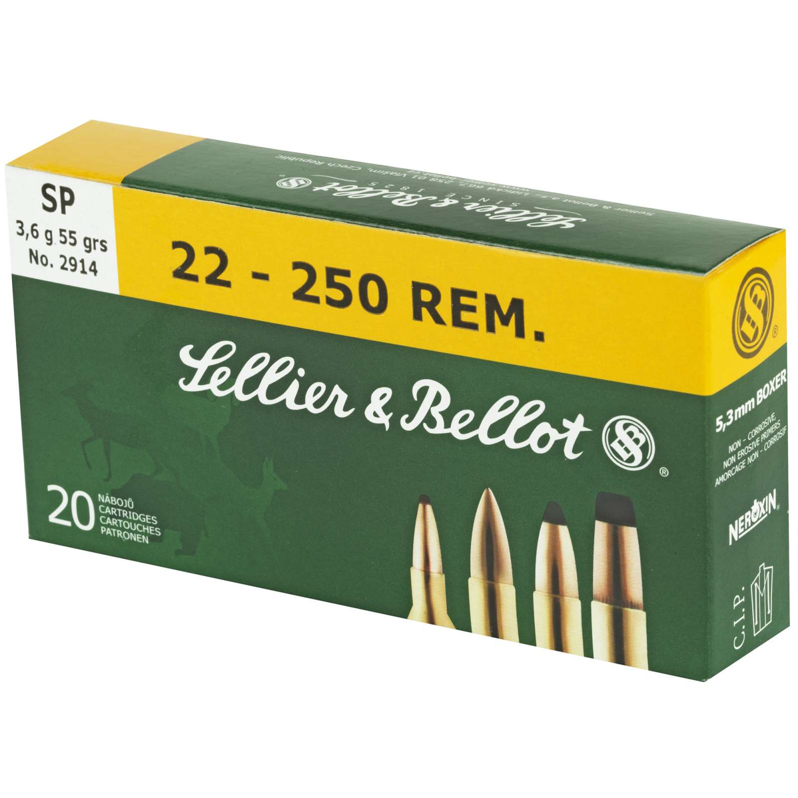 Sellier & Bellot SB22250B Rifle 22-250 Rem 55 gr Soft Point (SP) 20 Bx ...
