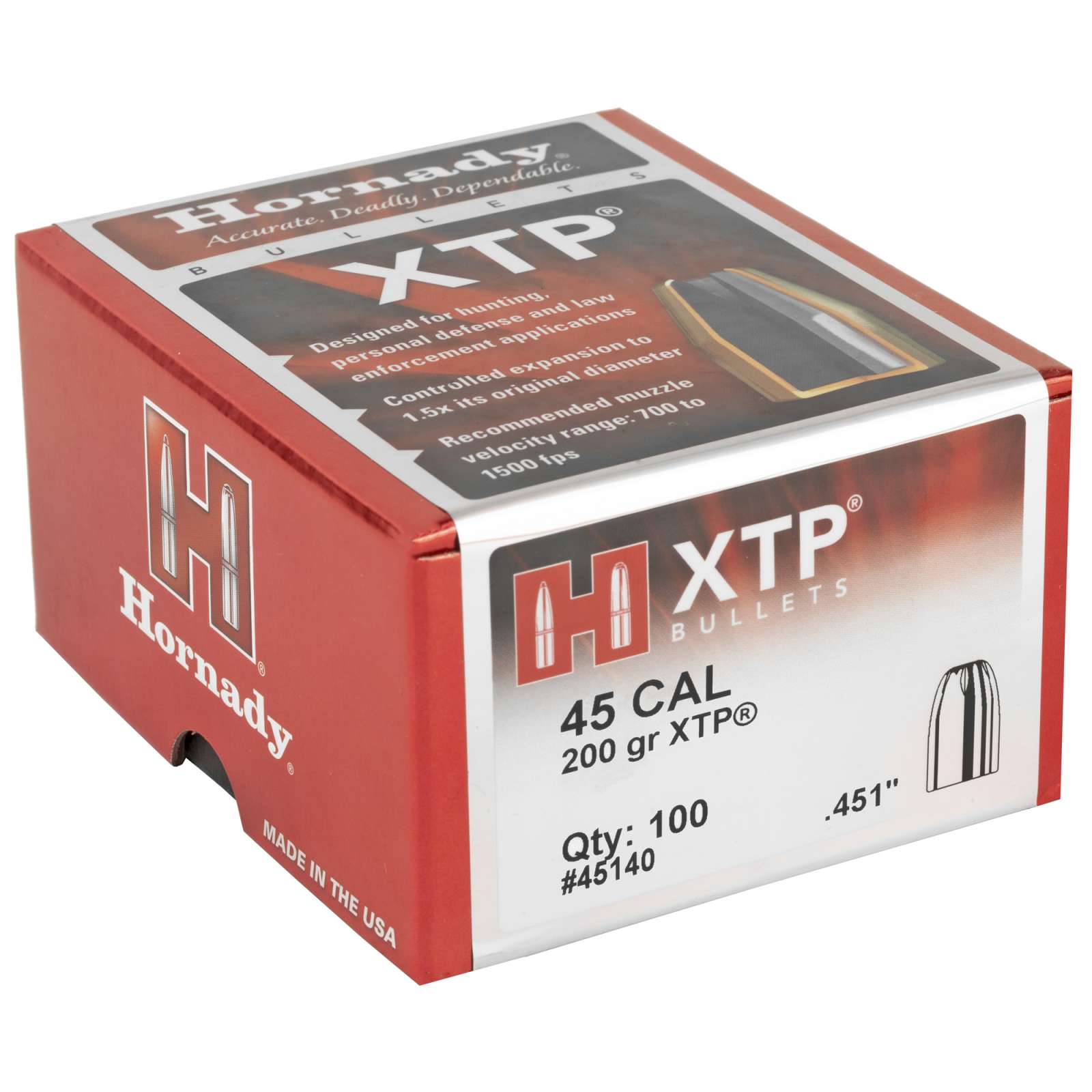 Hornady 45140 XTP .45 Cal .451 200 gr Hollow Point (HP) 100 Per Box ...