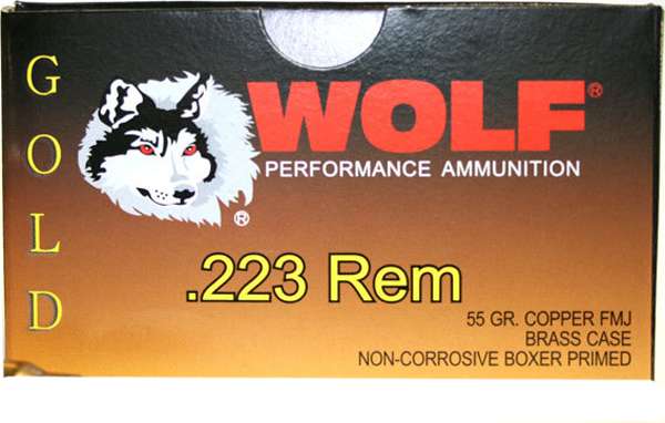WOLF GOLD AMO 223 REM 55GR COPPER FMJ BRASS CASE 20-RD BOX (50 BOXES PER CASE)
