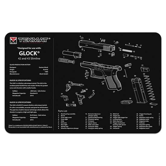TekMat Original Cleaning Mat Glock 42/43 Parts Diagram 11" x 17" Black-img-0