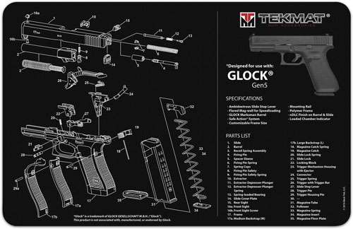 TekMat Original Cleaning Mat Glock Gen5 Parts Diagram 11" x 17" Black-img-0