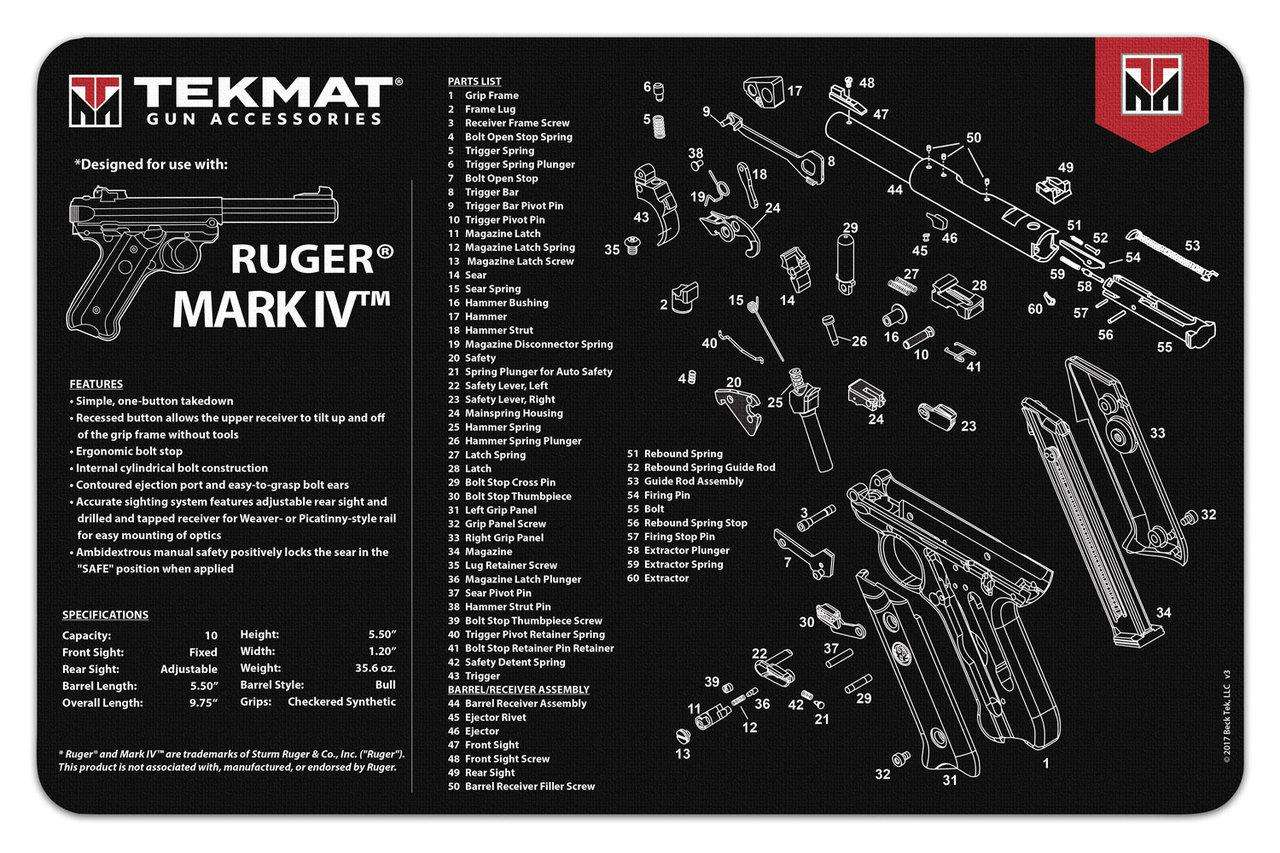 TekMat TEKR17RUGERMK4 Original Cleaning Mat Ruger Mark IV Parts Diagram 11  x 17