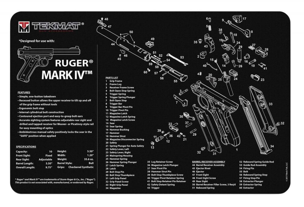 tekmat-tekr17rugermk4-original-cleaning-mat-ruger-mark-iv-parts-diagram