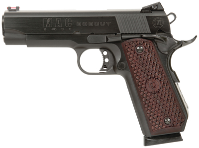 MAC M19BC45BC 1911 Bobcut 45 ACP 4.25" 8+1 Black Chrome Hardwood w/MAC Logo Grip - Mac