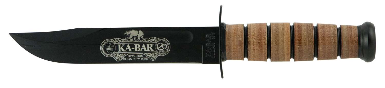 KA-BAR 120TH ANNIVERSARY 7 IN DP BLADE KNIFE STRAIGHT EDGE USMC W/ BROWN LEATHER SHEATH BOXED