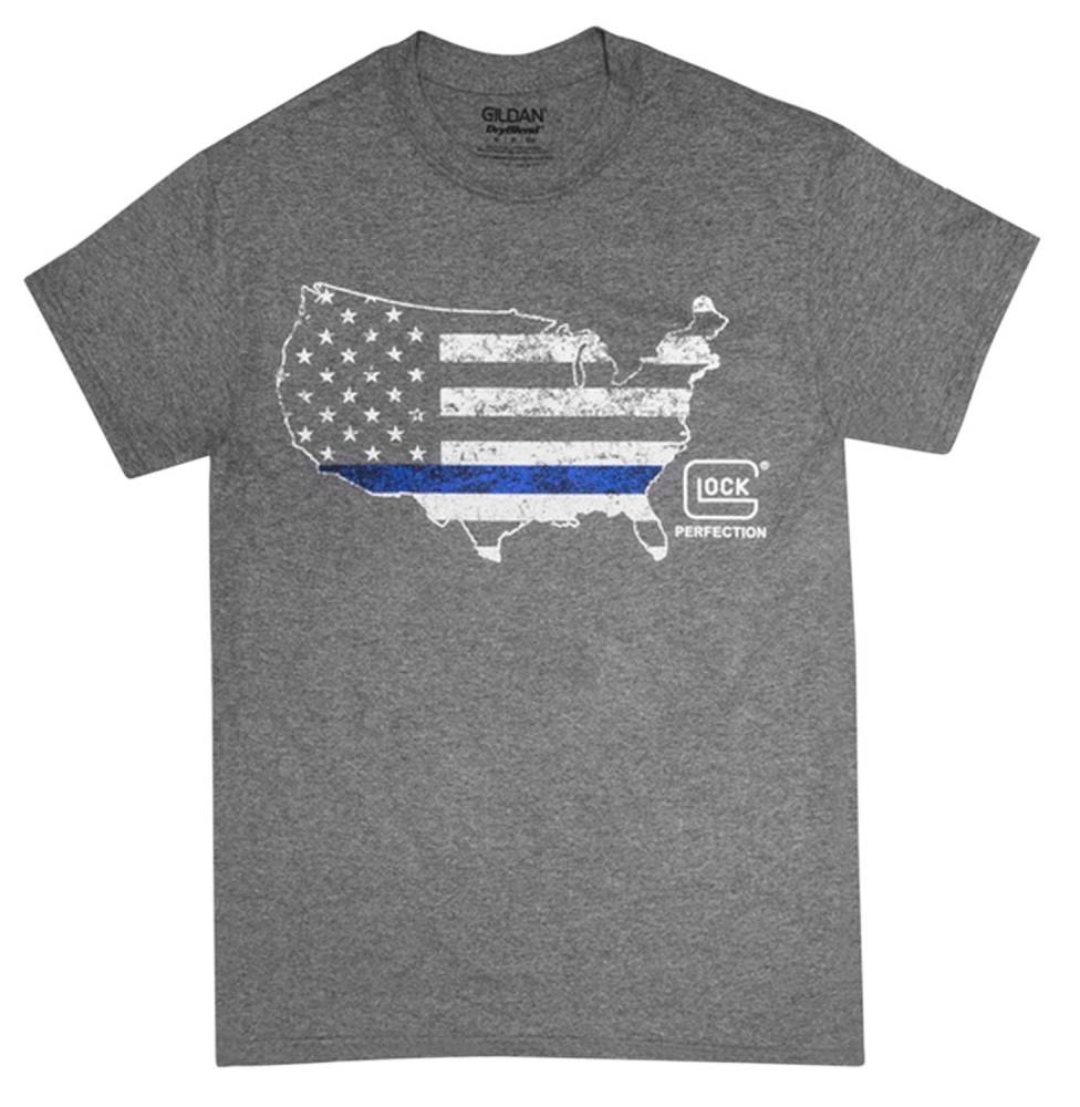 Glock AP95154 Blue Line T-Shirt Short Sleeve Small Gray - Glock