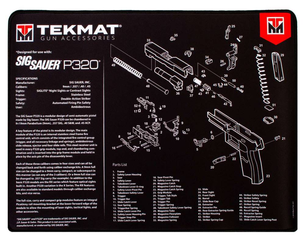 TekMat TEKR20SIGP320 Ultra Premium Cleaning Mat Sig P320 Parts Diagram