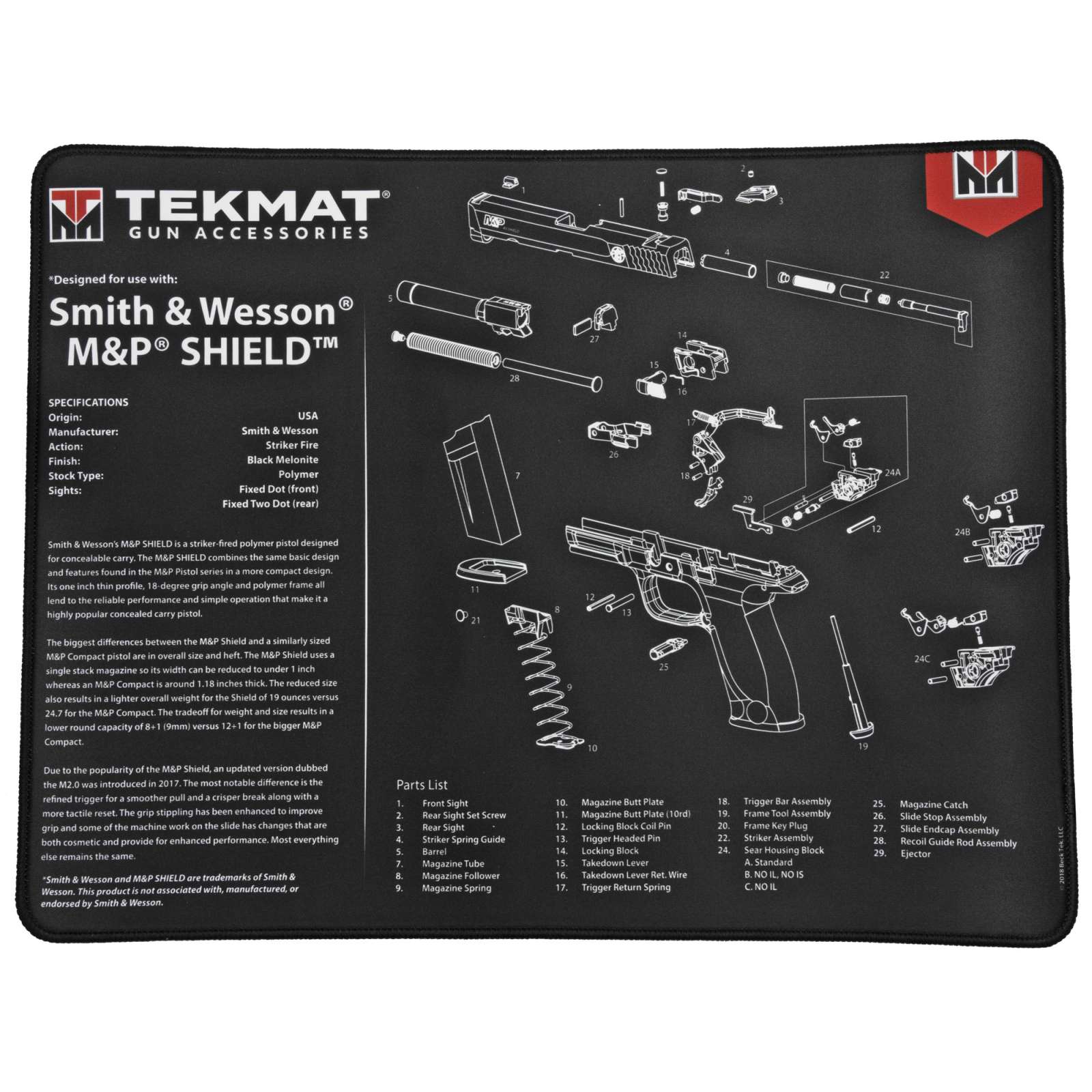 TekMat Ultra Premium Cleaning Mat S&W M&P Shield Parts 15"x20" Black-img-0