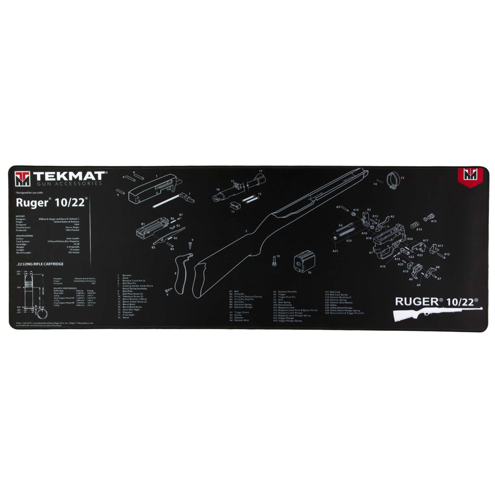 TekMat Ultra Premium Cleaning Mat Ruger 10-22 Parts 15" x 44" Black-img-0