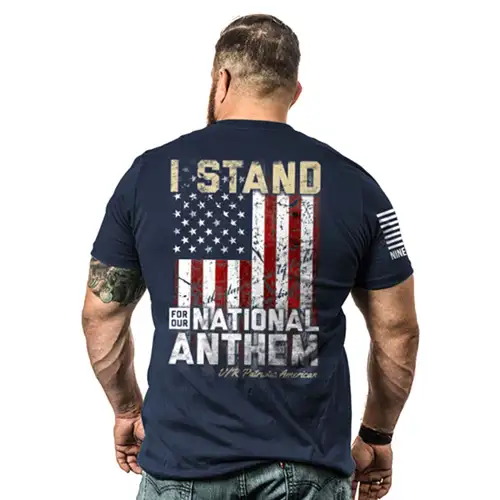 NINE LINE APPAREL I STAND FOR THE NATIONAL ANTHEM T-SHIRT MIDNIGHT NAVY BLUE COTTON SMALL - Nine Line Apparel