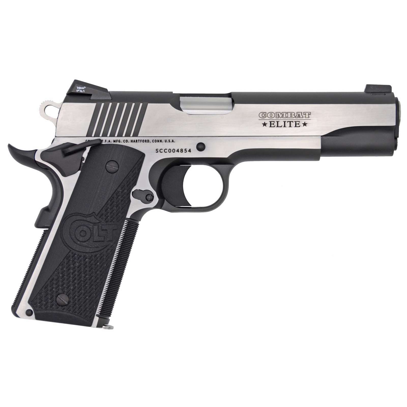 Colt Mfg O1070CE 1911 Combat Elite Government 45 ACP 5 8+1 Two-Tone Elite  Black G10 Half Checkered w/Scallop Grip Night Sights