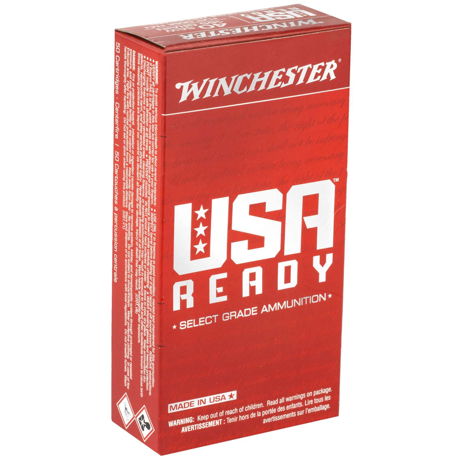 Winchester Ammo RED40 USA Ready 40 S&W 165 gr Full Metal Jacket Flat Nose  (FMJFN) 50 Bx/ 10 Cs
