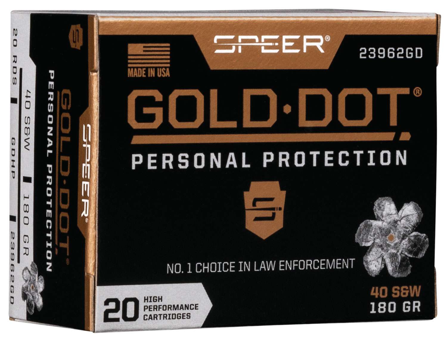 Speer Ammo 23962GD Gold Dot Personal Protection 40 S W 180 Gr Hollow 