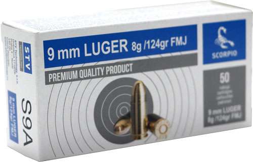 SCORPIO AMMO 9MM LUGER 124GR. FMJ 50-PACK - 