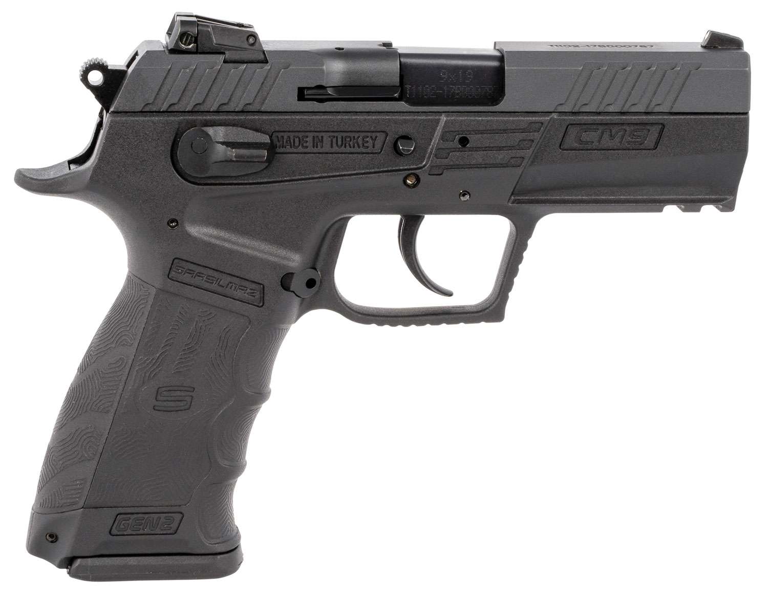 Sar USA CM9BL10 CM9  9mm Luger 3.80" 10+1 Black Black Steel Black Interchangeable Backstrap Grip