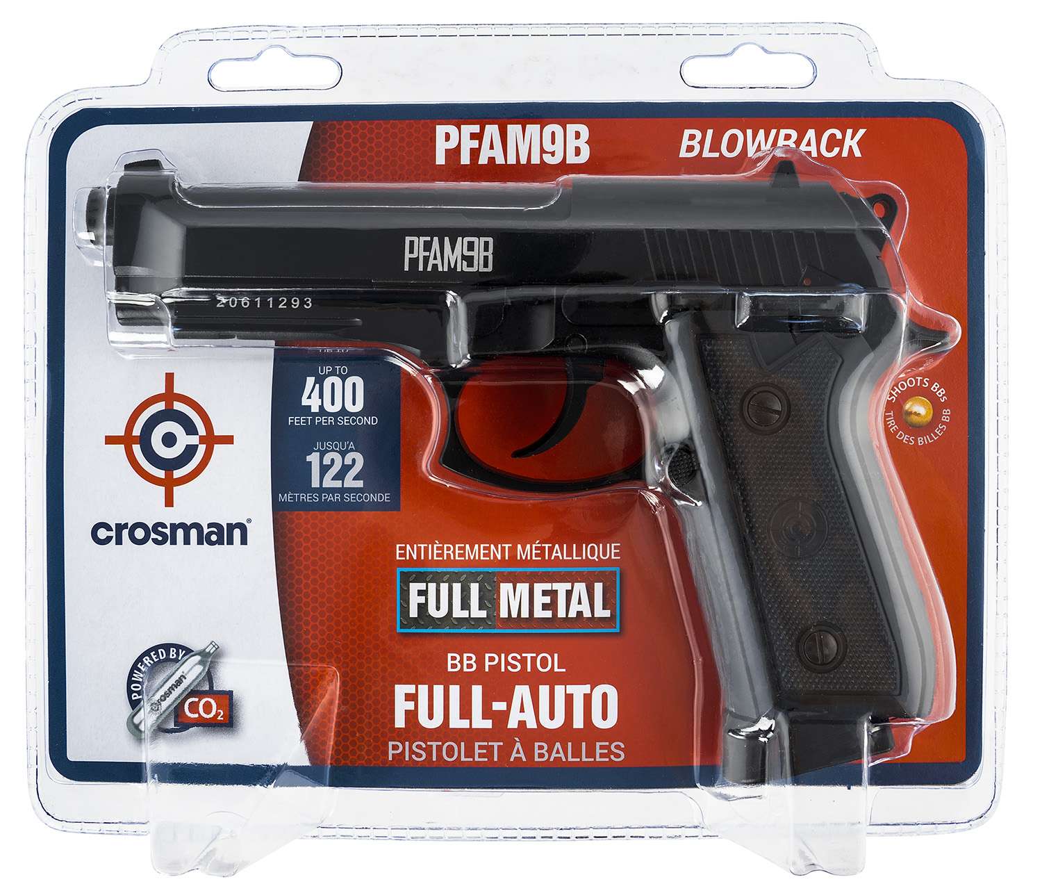 Crosman Pfam9b Full Auto Air Pistol Co2 177 Bb 20rd Black Frame Black Polymer Grip Monadnock