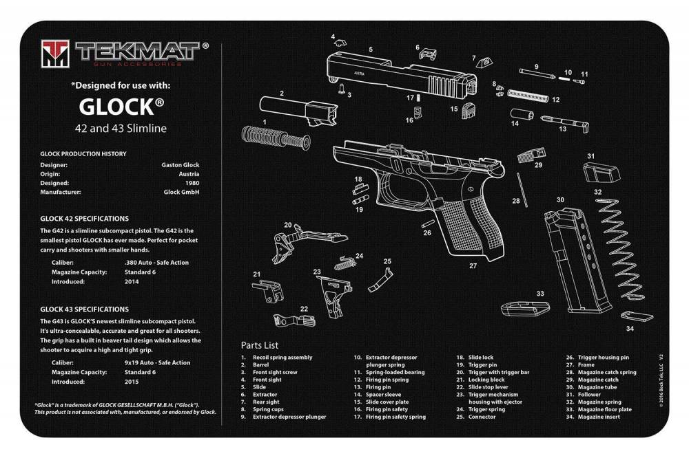 TekMat TEKR20GLOCK4243 Ultra Premium Cleaning Mat Glock 42/43 Parts ...