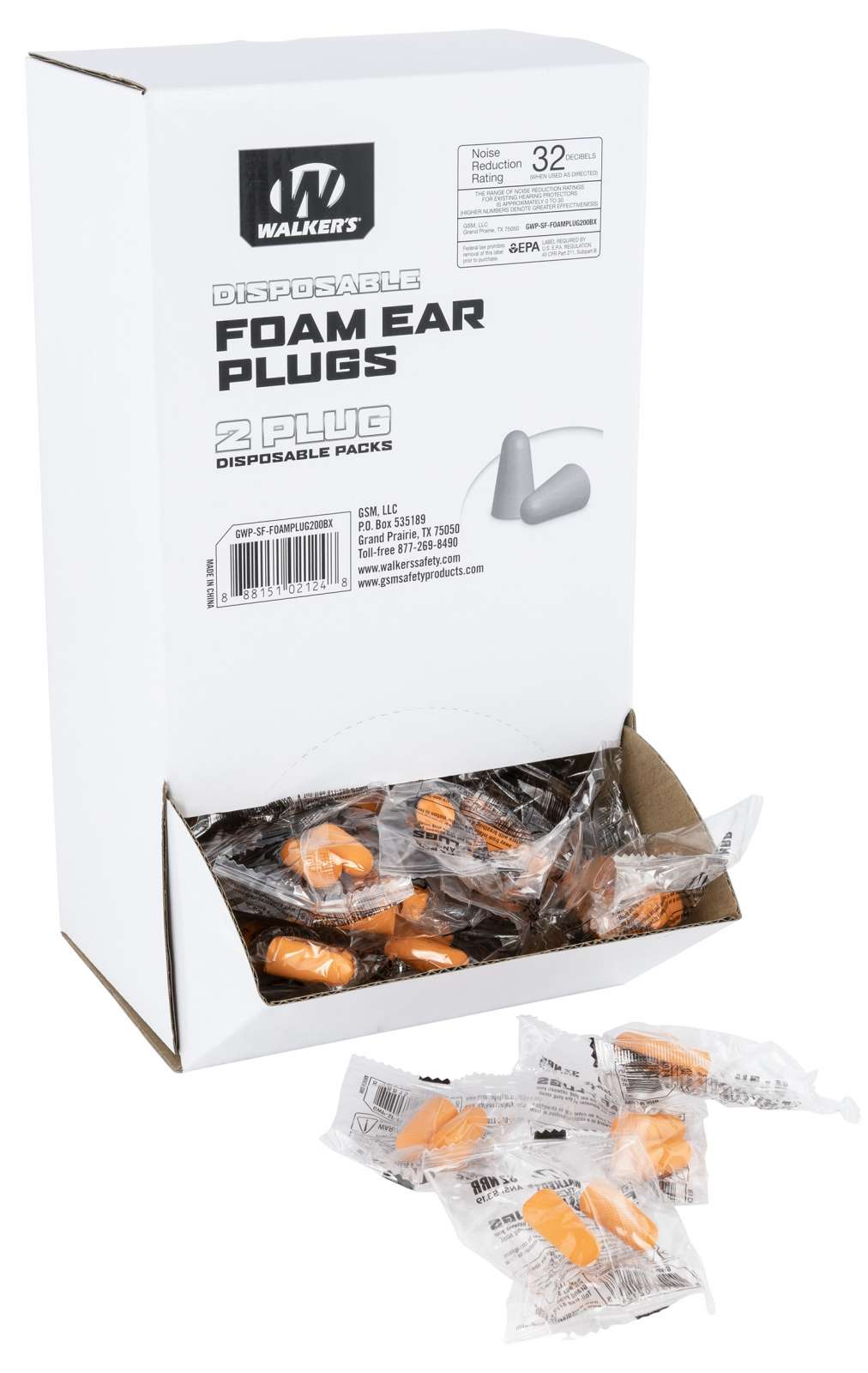 Walkers GWPSFFOAMPLUG200BX Foam Ear Plugs 32 dB Earbuds Orange Adult 200 Per Box Range USA