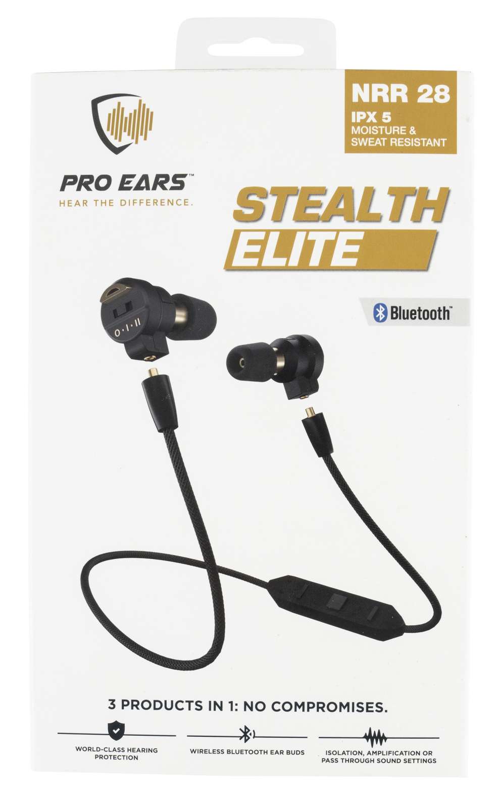 Pro Ears PEEBBLKE Stealth Elite Bluetooth 28 dB Behind The Head Black