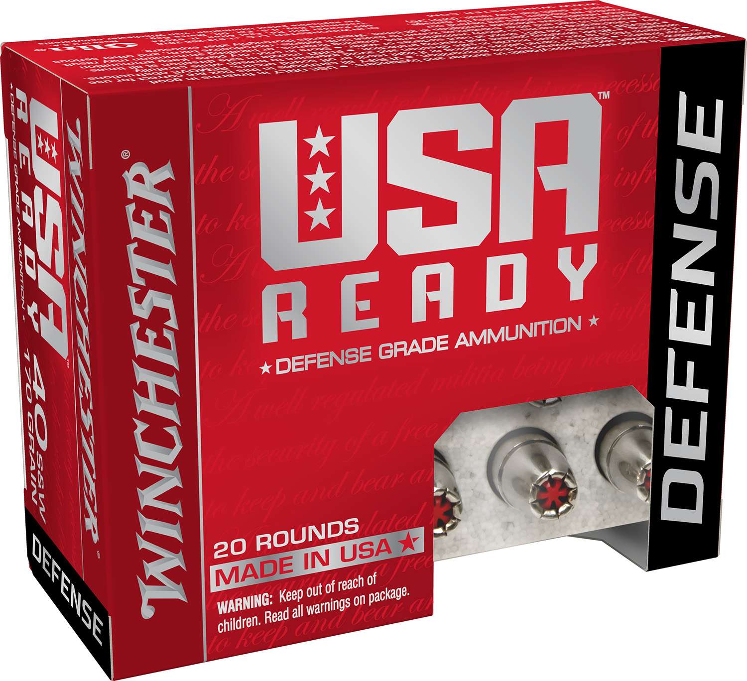 WINCHESTER USA READY AMO 40S&W 155GR HEXVENT HP 20RD (10 BOX CASE