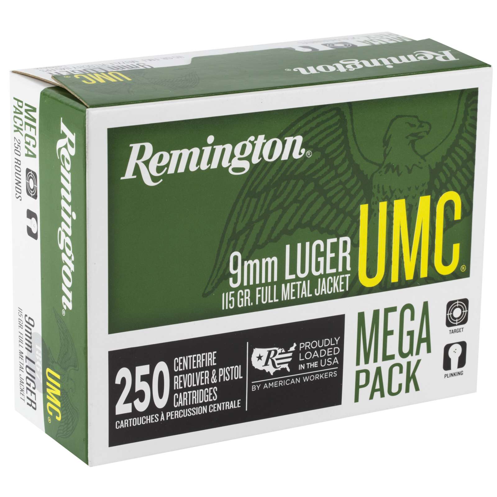 Remington Ammunition L9mm3a Umc 9mm Luger 115 Gr Full Metal Jacket Fmj 250 Bx 4 Cs Mega Pack 3328