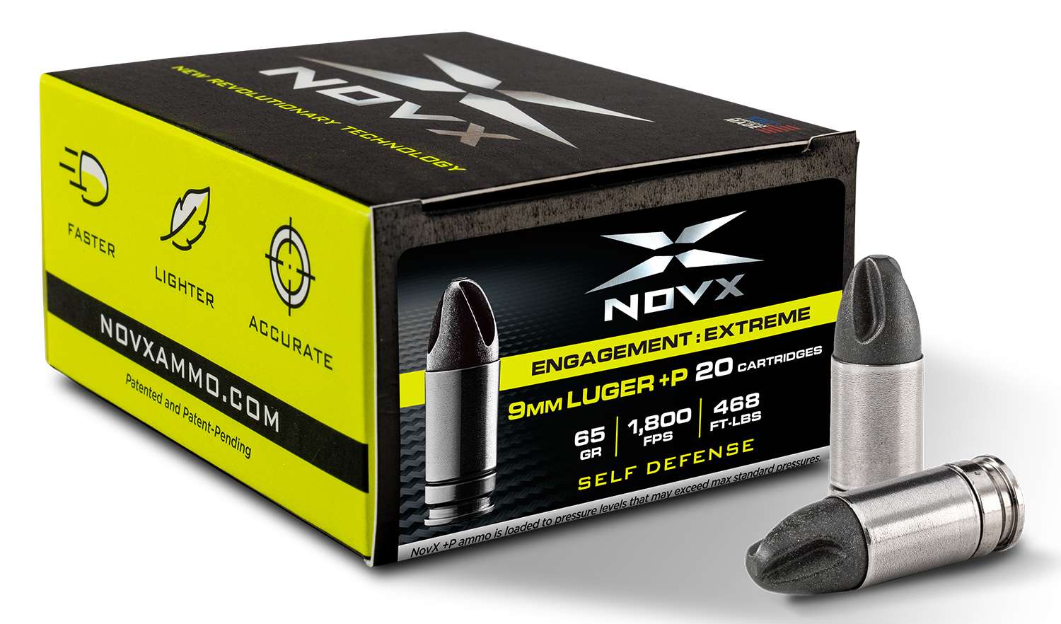 NOVX 9mm Luger +P 65 gr Engagement Extreme Lead Free ammo 20 rounds