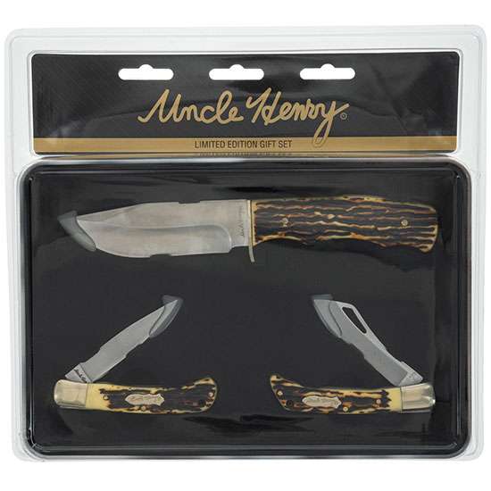 Uncle Henry Limited Edition 4 Piece Gift Set - Includes 3.1 Fixed-Blade  Knife, 2.75 Folding Knife, Leather Keychain & Ball-Point Pen 