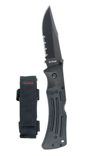 KA-BAR MULE 3.875 IN SERRATED FOLDER KNIFE CLIP POINT BLACK W POLY SHEATH - Ka-bar