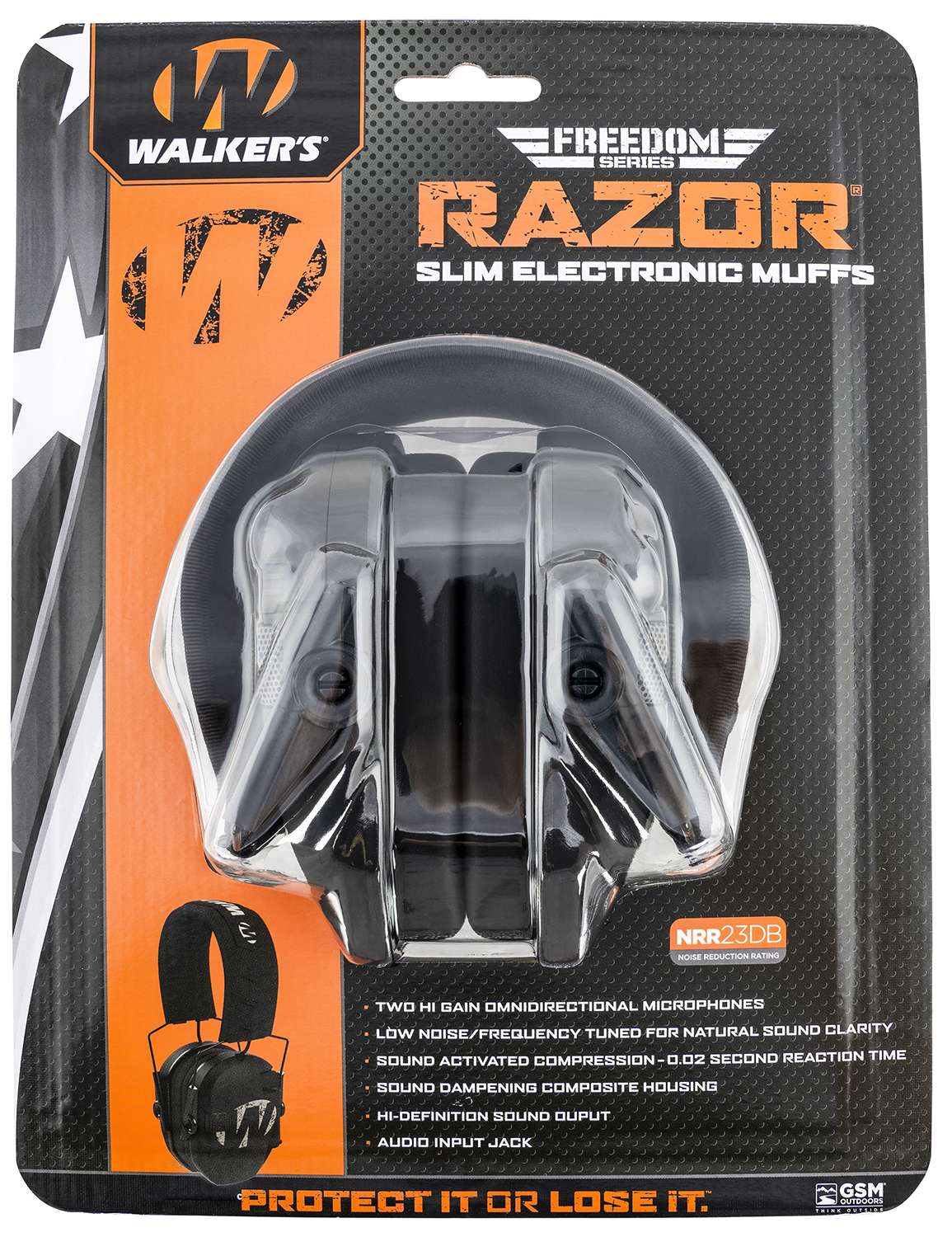 Walker's GWPRSEMFS Razor Freedom Muff 23 dB Over the Head Polymer Black Ear Cups with