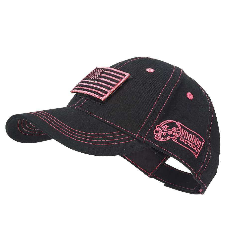 VOODOO TACTICAL CLASSIC CAP WITH REMOVABLE FLAG PATCH (BLACK/PINK STITCHING) - Voodoo Tactical