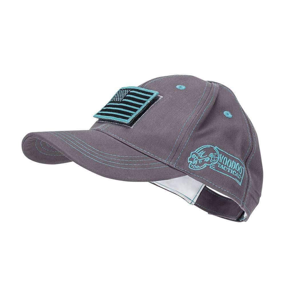 VOODOO TACTICAL CLASSIC CAP WITH REMOVABLE FLAG PATCH (GRAY/TEAL STITCHING) - Voodoo Tactical