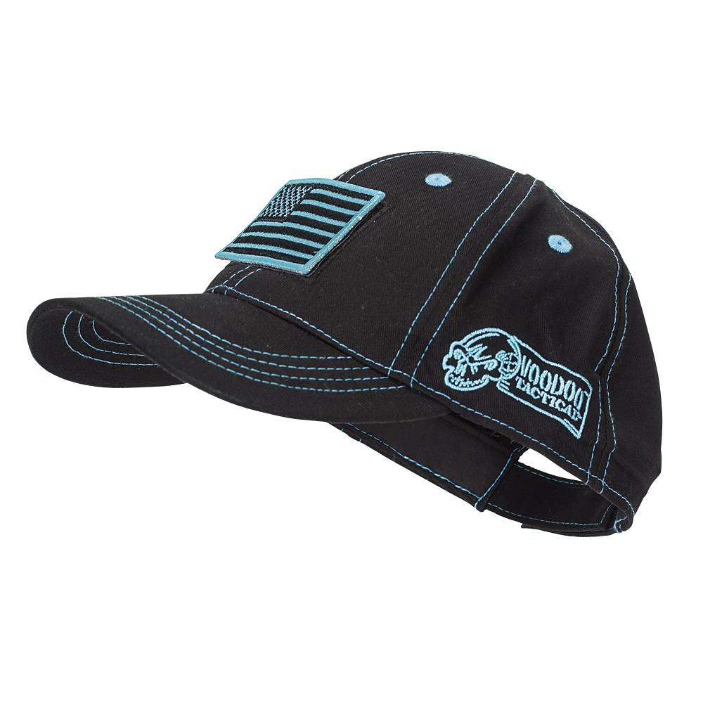 VOODOO TACTICAL CLASSIC CAP WITH REMOVABLE FLAG PATCH (BLACK/TEAL STITCHING) - Voodoo Tactical