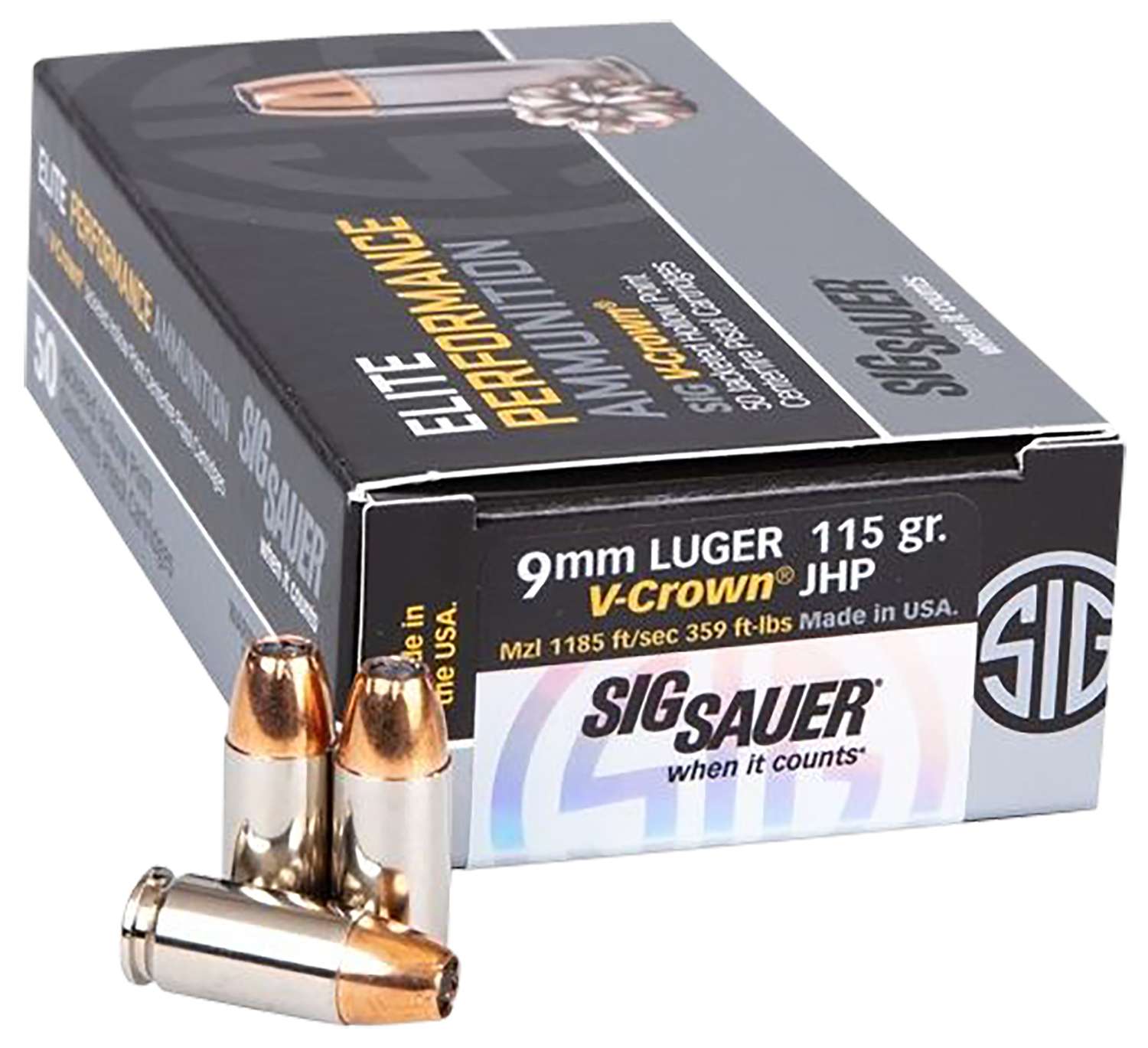 Sig Sauer Ammo 9mm 115gr Elite V Crown Jhp Box50 20 Per Case Grove Gun Shop