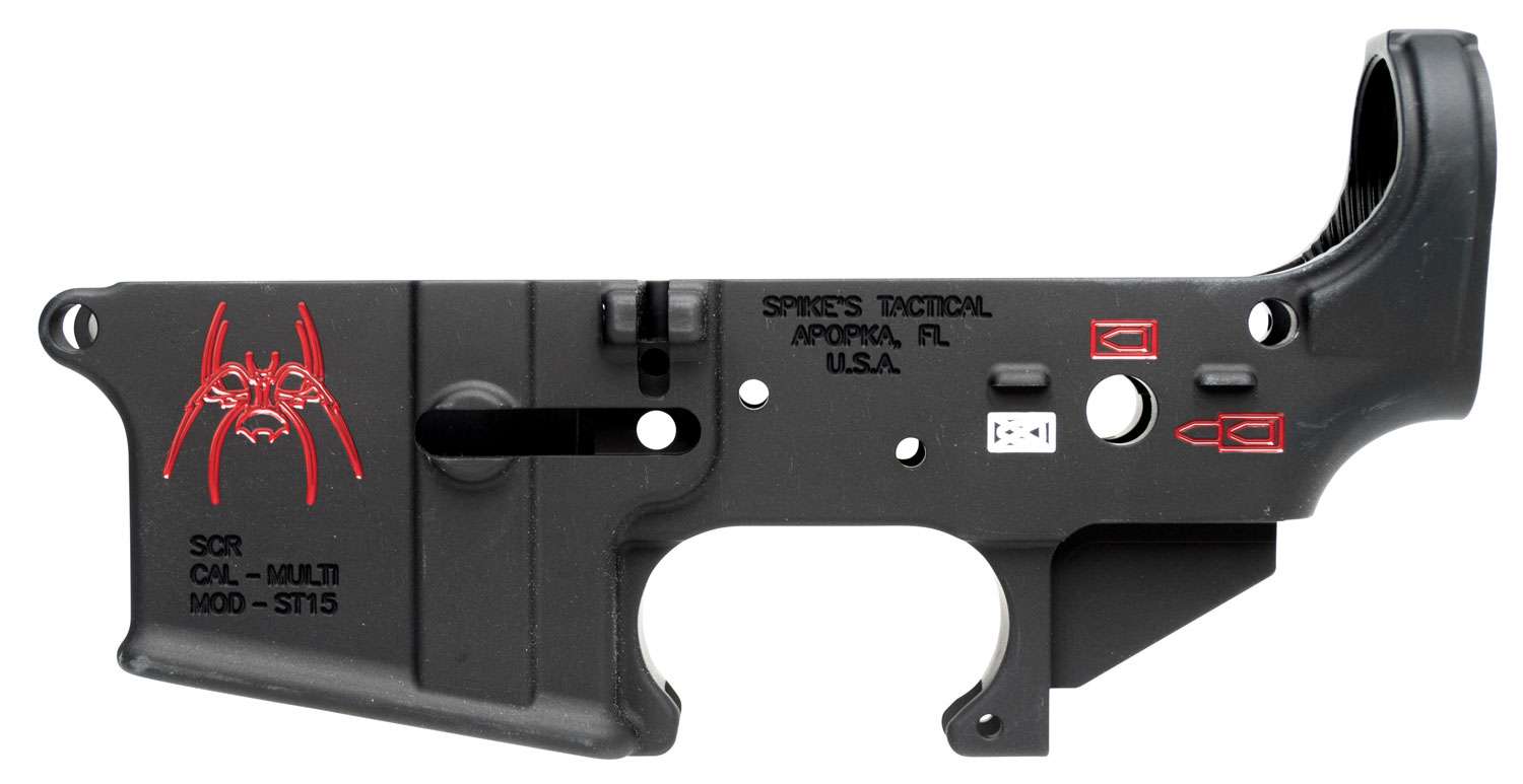 Spikes STLS019CFA Spider Color Filled AR-15 Rifle Multi-Caliber Black Hardcoat Anodized