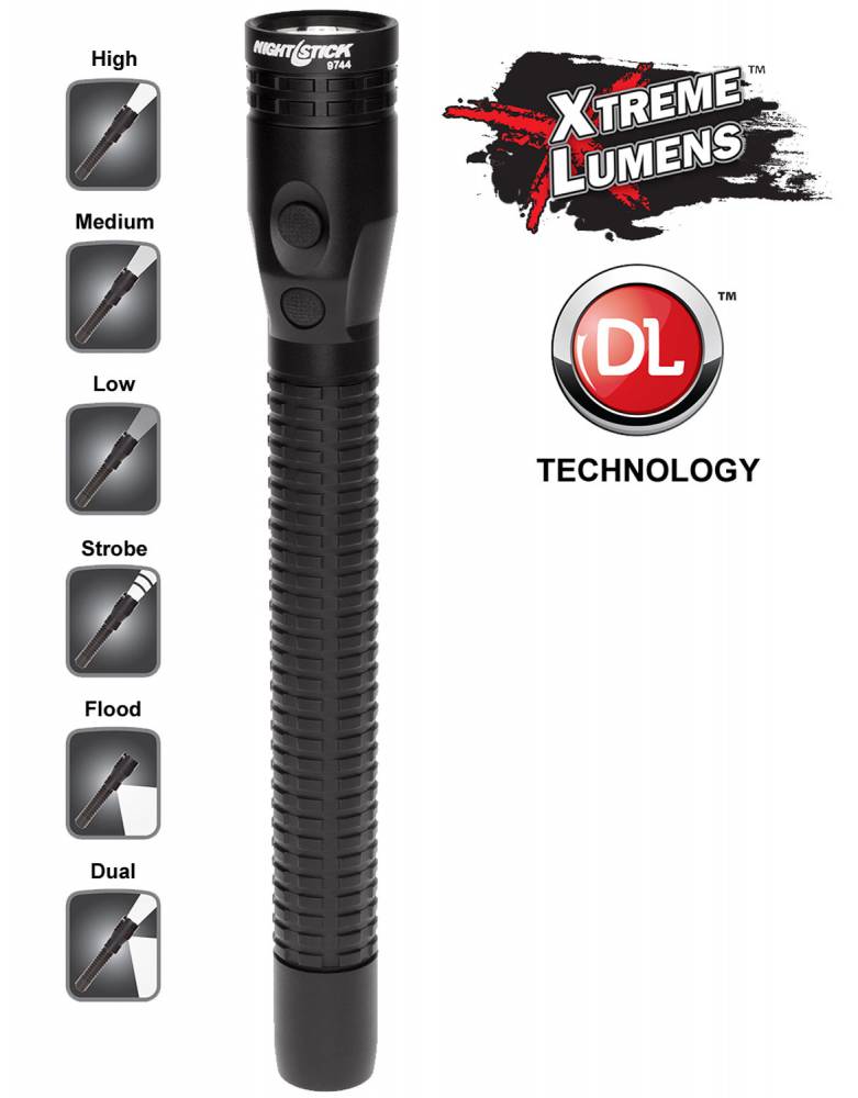 Metal Full-Size Dual-Light Flashlight - Li-Ion - Black - Nightstick