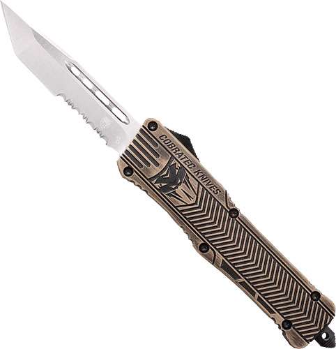 COBRATEC MEDIUM CTK1 OTF DESERT SAND 3" TANTO SERRATED - 